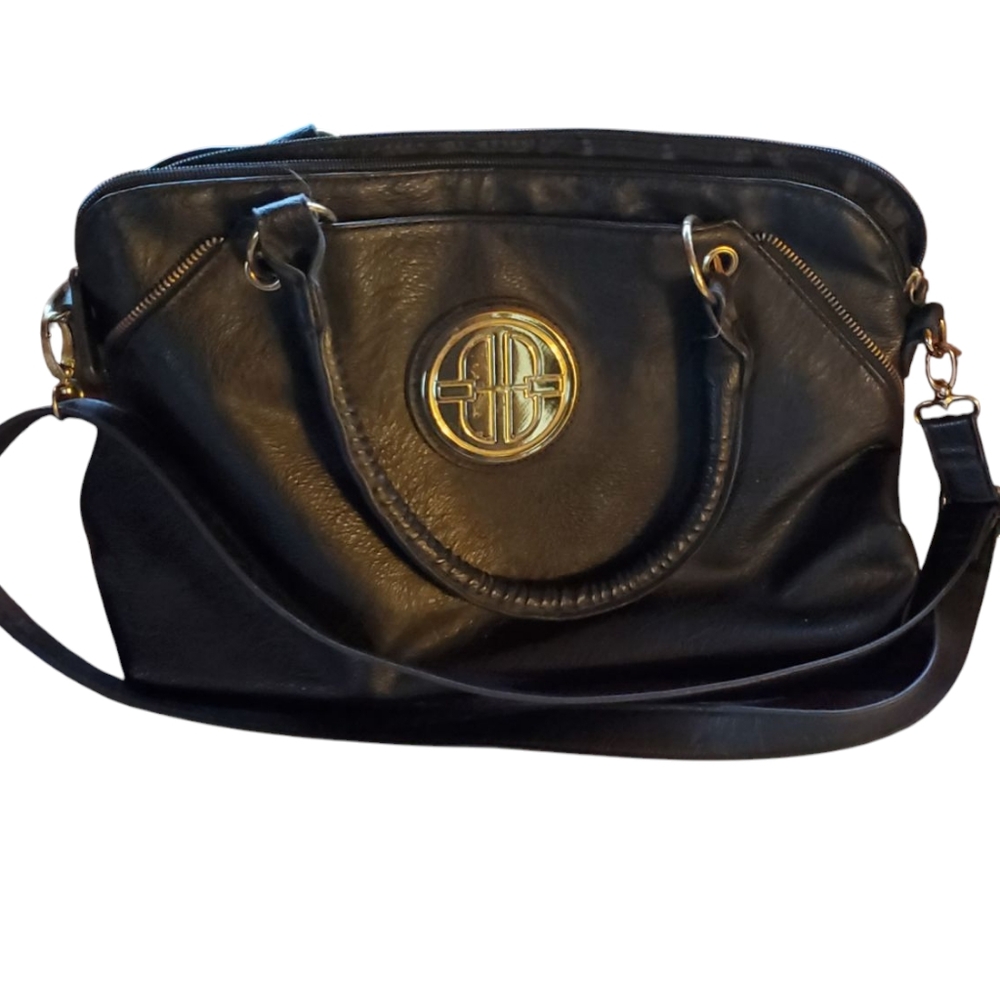 Gal Gold Faux Black Leather Handbag Purse